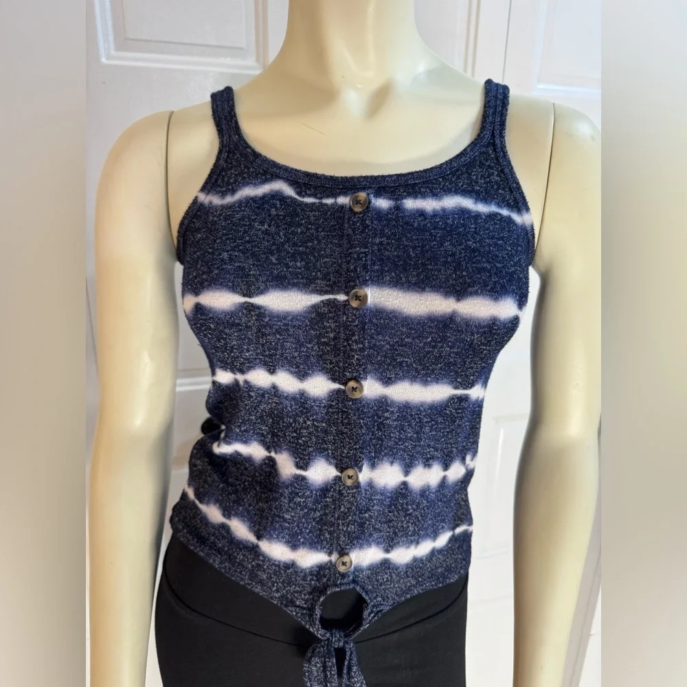 Justice Girls Navy Blue Tie-Dye Button Front Tank Top w/ Tie Hem EUC | Size 8